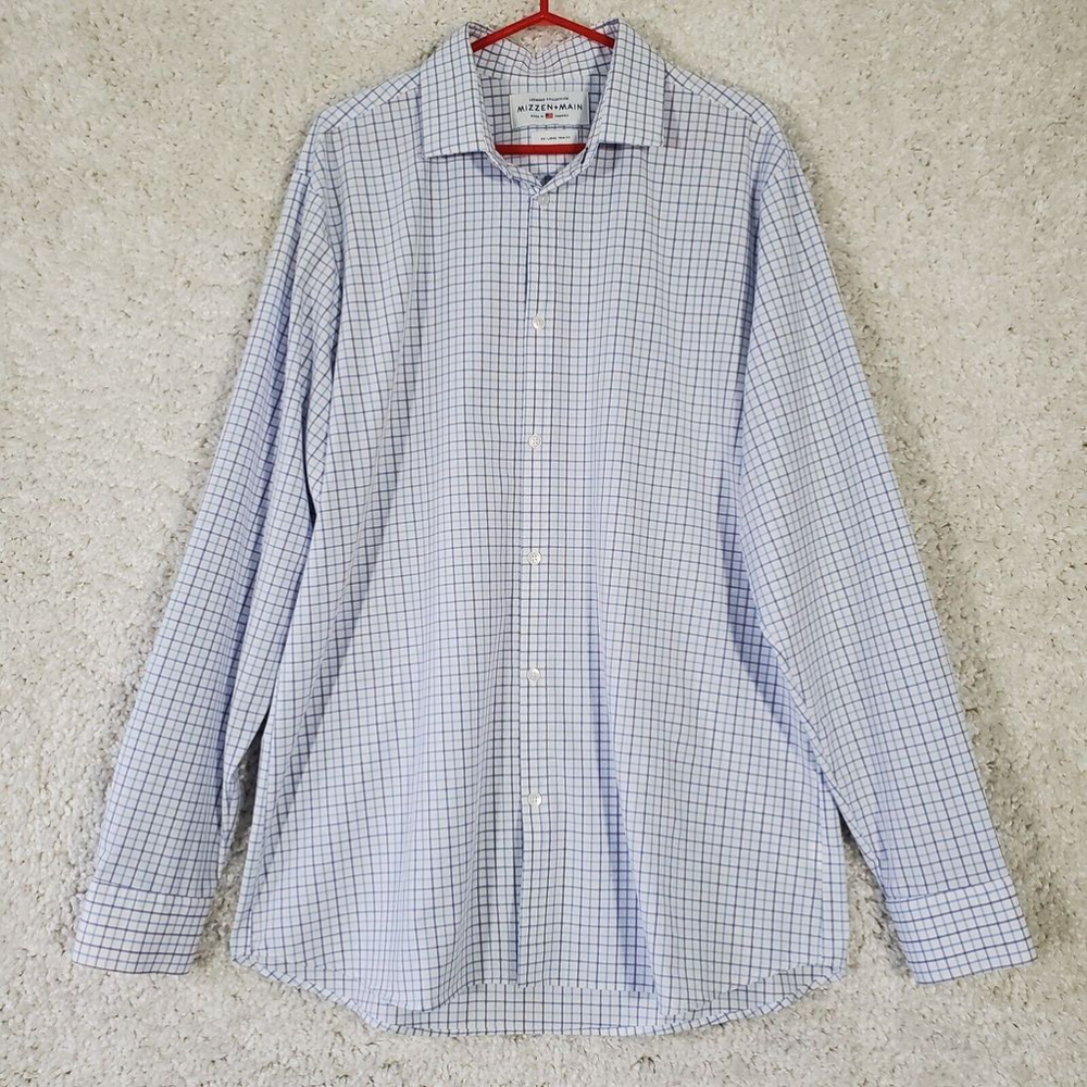 Mizzen and Main Shirt Men XXL Blue Purple Leeward Check Button Trim Fit Stretch